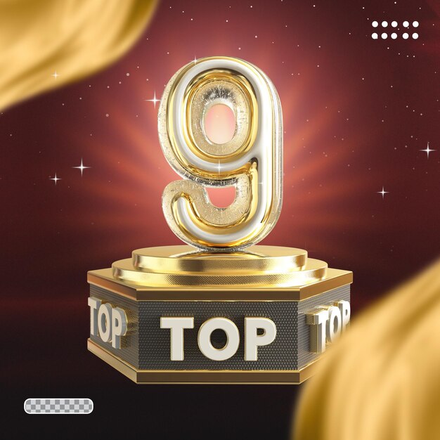 3d, número, top 9, oro, con, podio