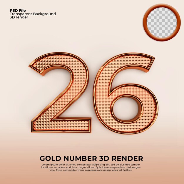 3d numeros 26 oro lujo