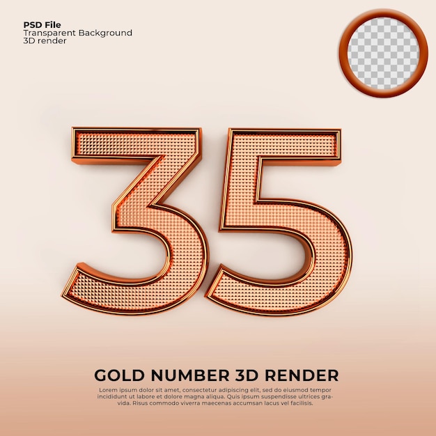 3d números 35 oro lujo