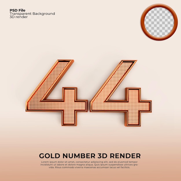 3d números 44 oro lujo