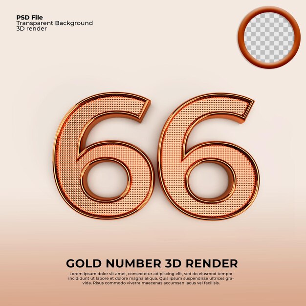 3d números 66 oro lujo