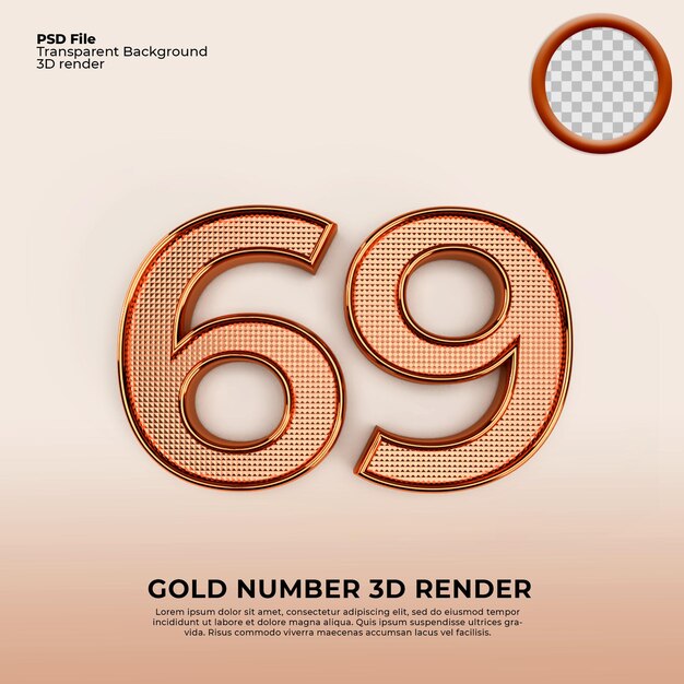 3d números 69 oro lujo