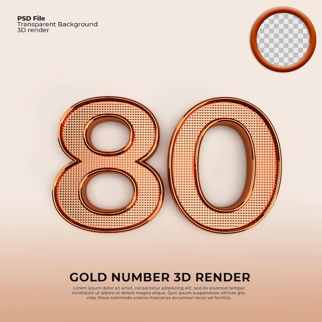 3d numeros 80 oro lujo