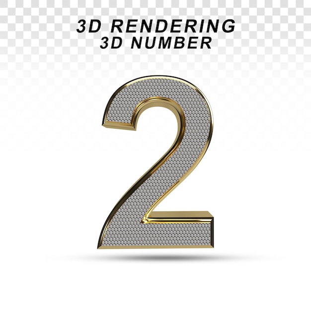 3D Nummer 2 weiß mit goldener Textur für die PSD-Komposition