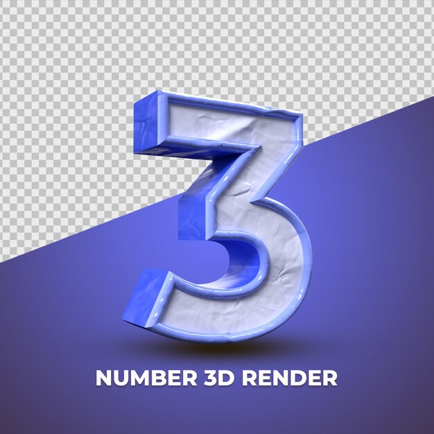 3D Nummer 3 blauer Kunststoff