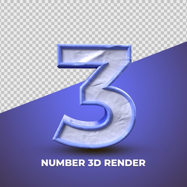 3D Nummer 3 blauer Kunststoff