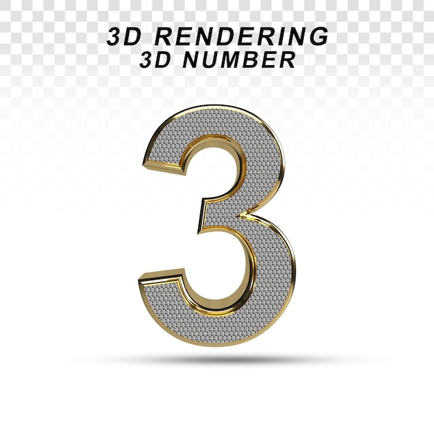 3d-nummer 3 weiß mit goldener textur für psd-komposition