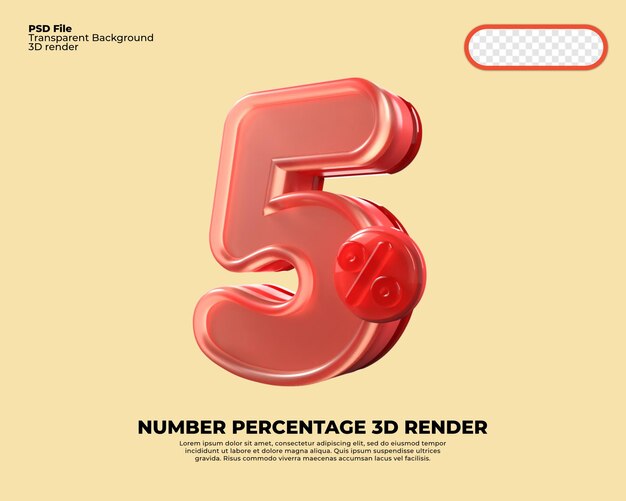 3D Nummer 5 prozentualer Verkaufsrabatt rot