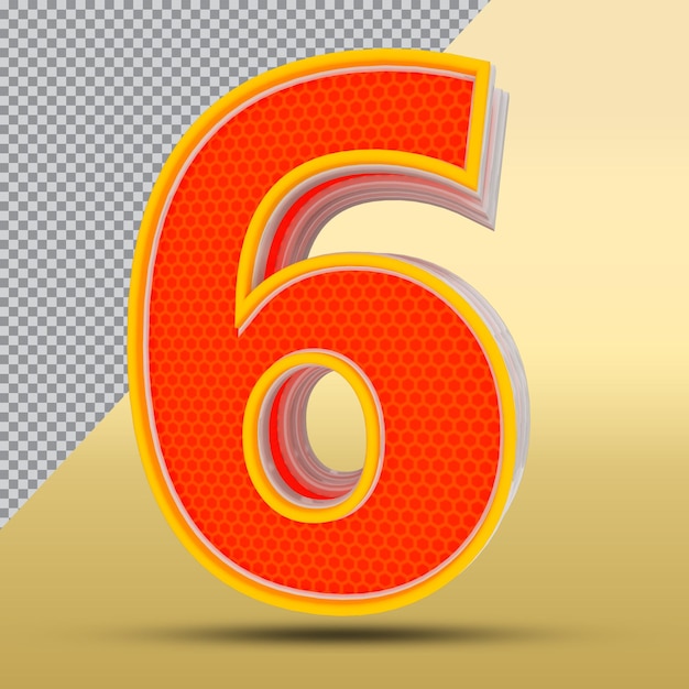 3d nummer 6 stil farbe orange png