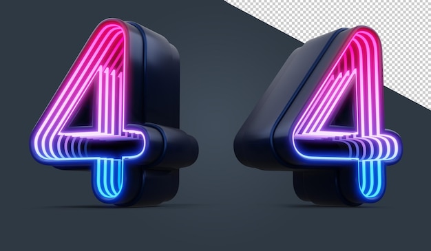 PSD 3d-nummer mit buntem neonlicht in 3d-rendering