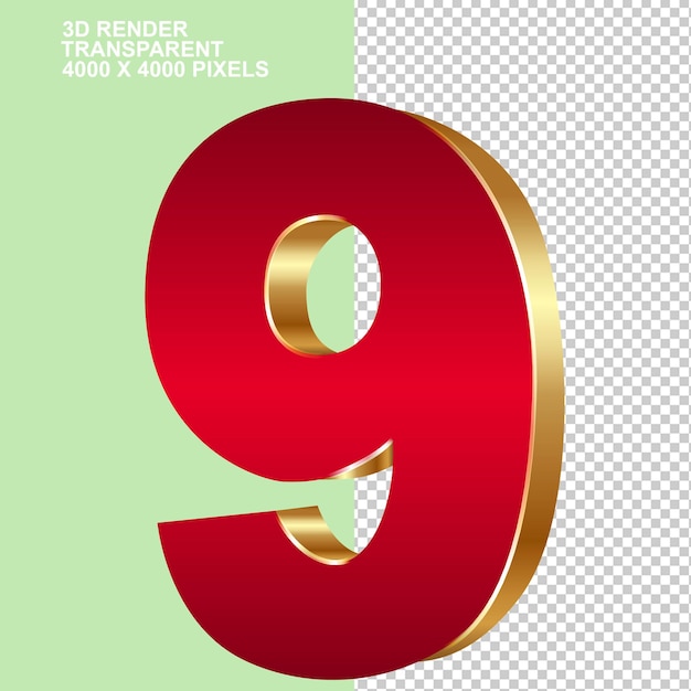 3D Nummer Neun Rot GoldNO9 Illustrationsdateiformate Verlustfreie Kompression 3D Zahl Neun Rot Go