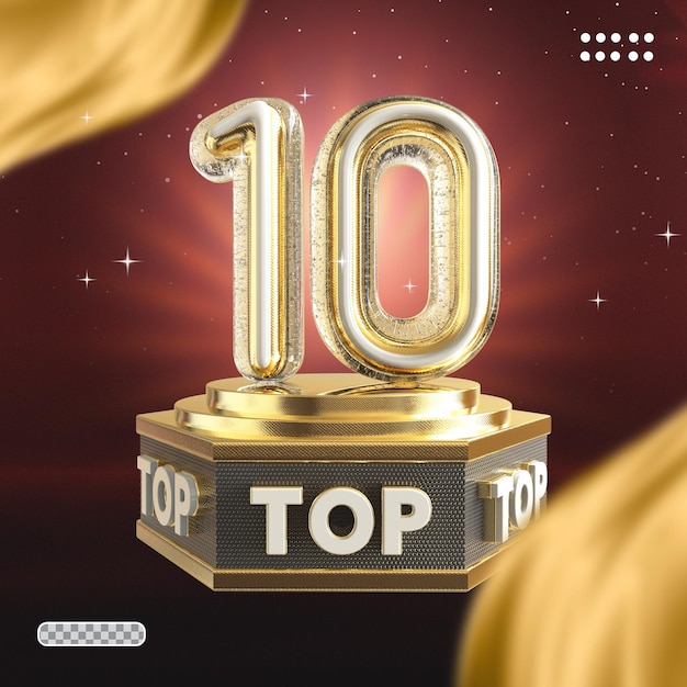 3D Nummer Top 10 Gold mit Podest