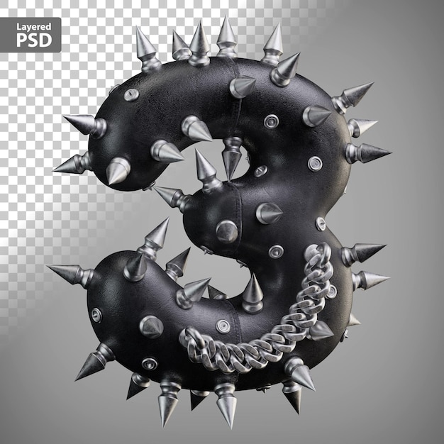 3d-nummern aus leder mit metallspikes und kette