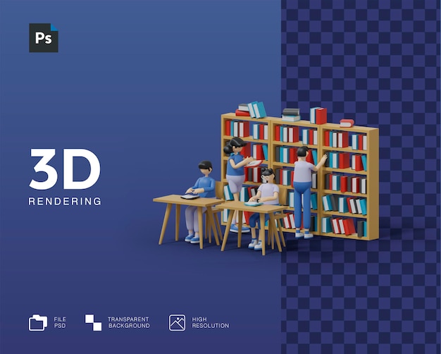 3D, o conceito de aprender a ler livros na biblioteca