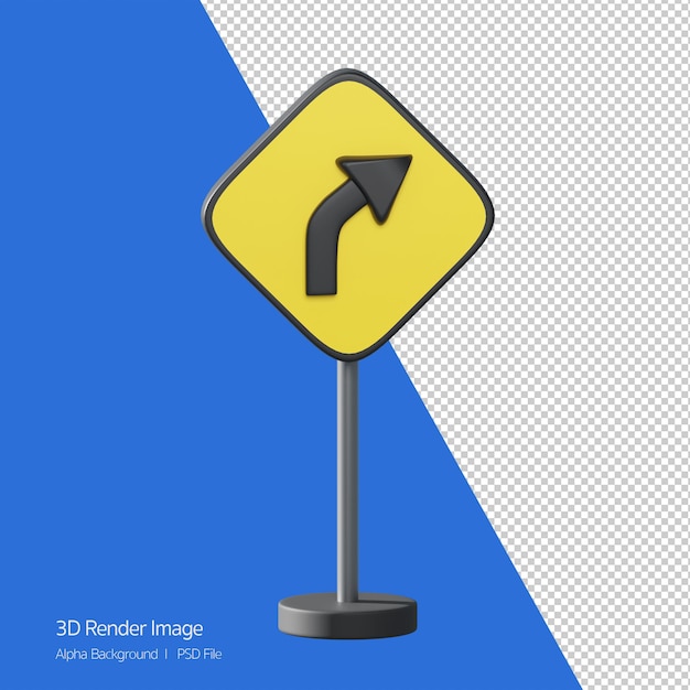 3d object rendering of traffic sign. right curve ahead