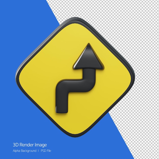 3d object rendering of traffic sign. right curve ahead