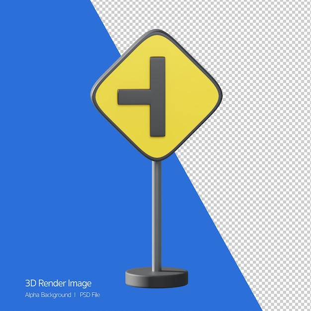 3d object rendering of traffic sign. sideroad intersection. yellow sign