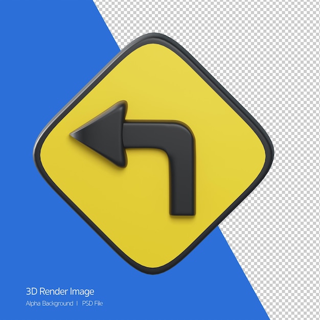 3d object rendering of traffic sign. turn left ahead.