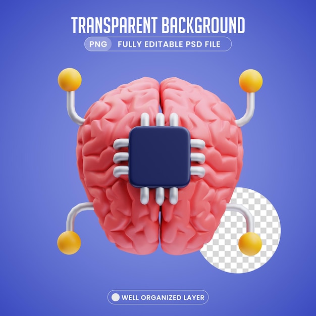 PSD 3d-objekt-gehirn-chip