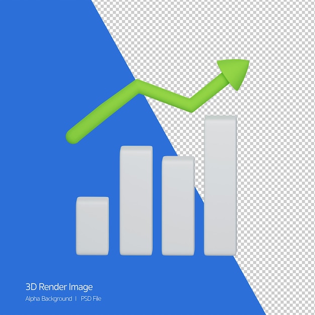3D-Objekt Rendering-Symbol des Geschäftskonzepts, Pfeil nach oben. Graph