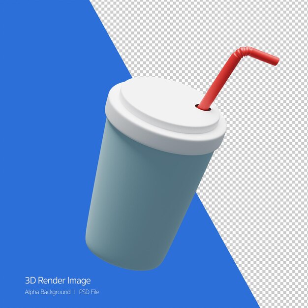 3D-Objekt Rendering von Trinkglas mit Strohhalm isoliert. Erfrischungsgetränk.