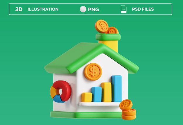 3D-Objektillustration für PSD-Immobilieninvestitionen
