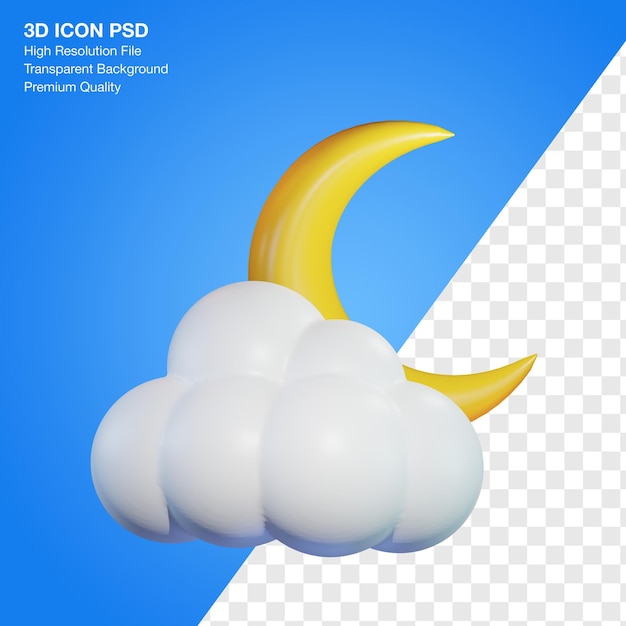 3D-Objektsymbol für das Wetter mit Abbildung der bewölkten Nachtbedingungen