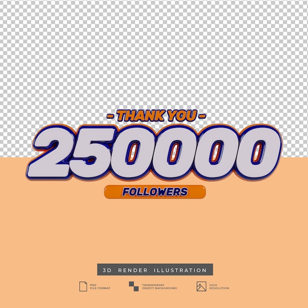 PSD 3d, obrigado, 250000 seguidores, efeito de texto