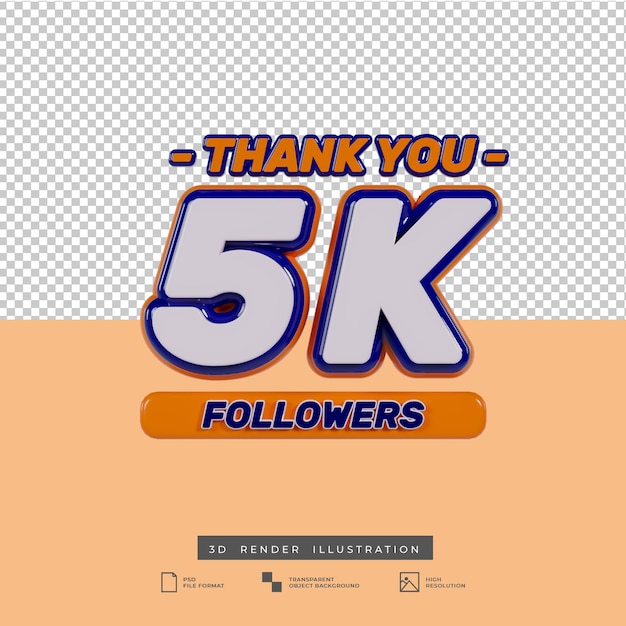 PSD 3d obrigado efeito de texto 5k seguidores