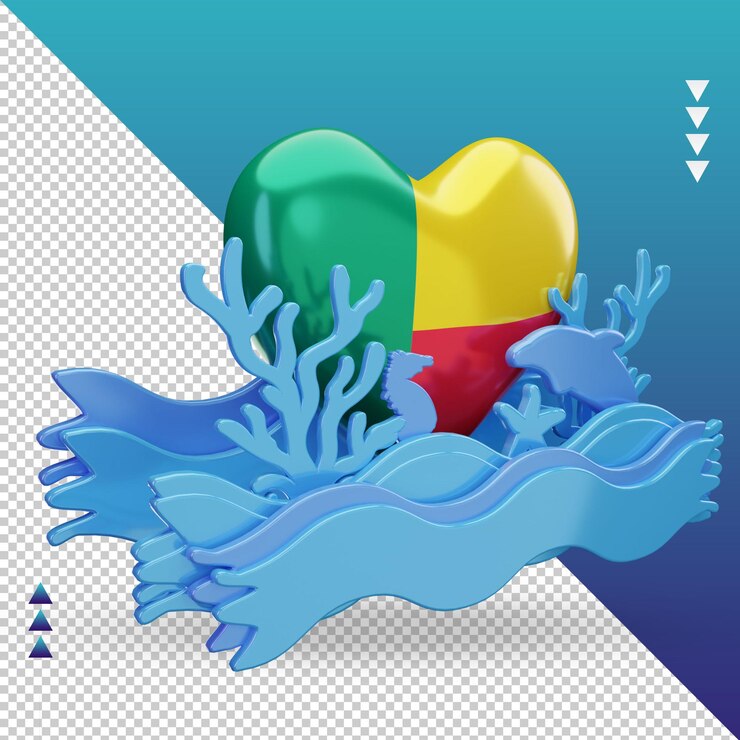 PSD 3d ocean day benin love flag renderizado vista izquierda
