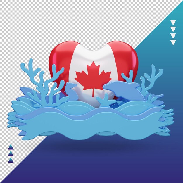 PSD 3d ocean day canada love flag rendu vue de face