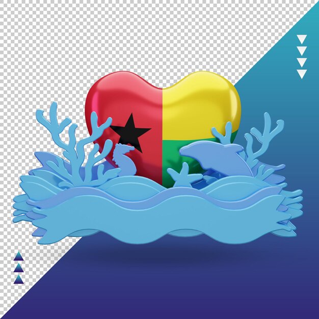 3d ocean day Guinée love flag rendu vue de face