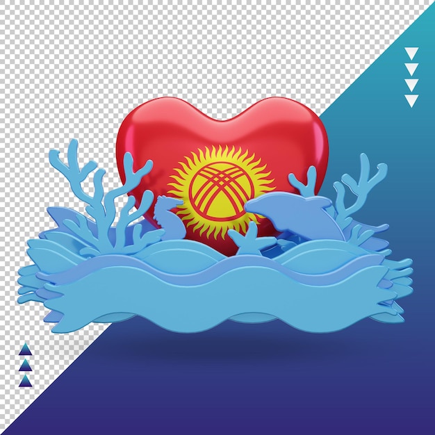 PSD 3d ocean day kirguistán love flag rendering vista frontal