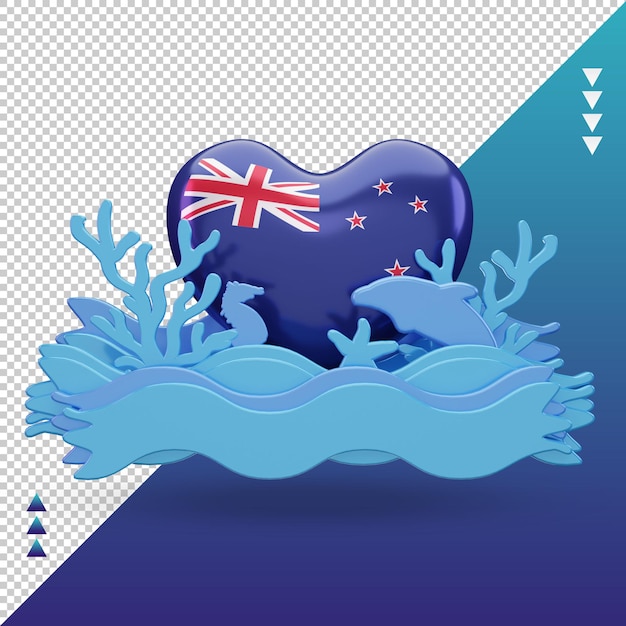 3d Ocean Day New Zealand Love Flag Rendu Vue De Face