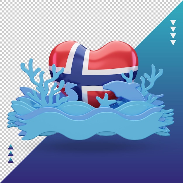 3d ocean day noruega amor bandera renderizado vista frontal