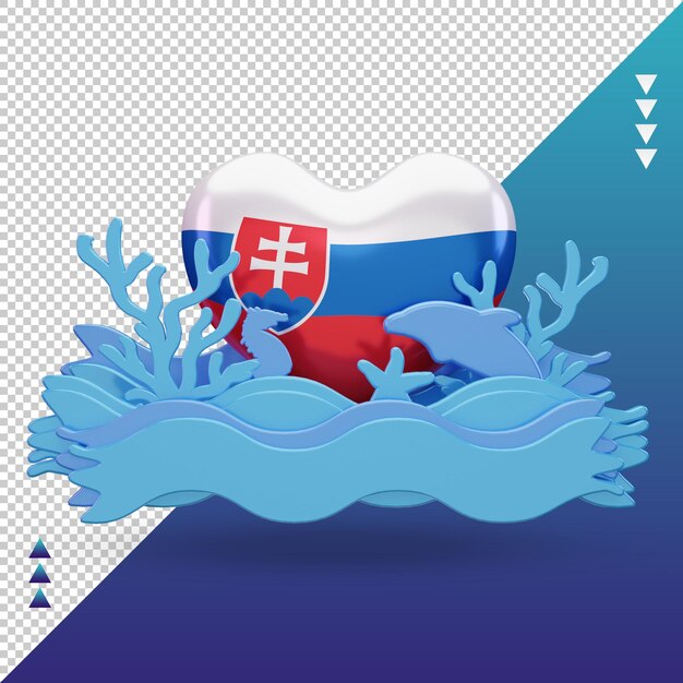 PSD 3d ocean day slovaquie love flag rendu vue de face