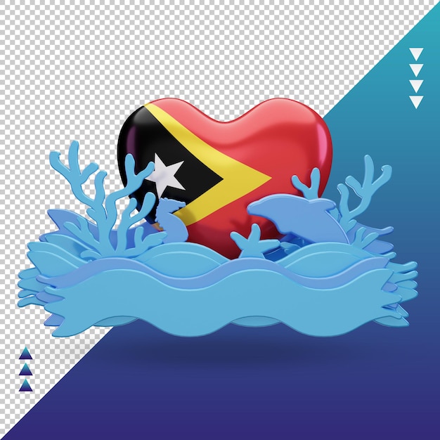 3d ocean day Timor Leste drapeau d'amour rendu vue de face