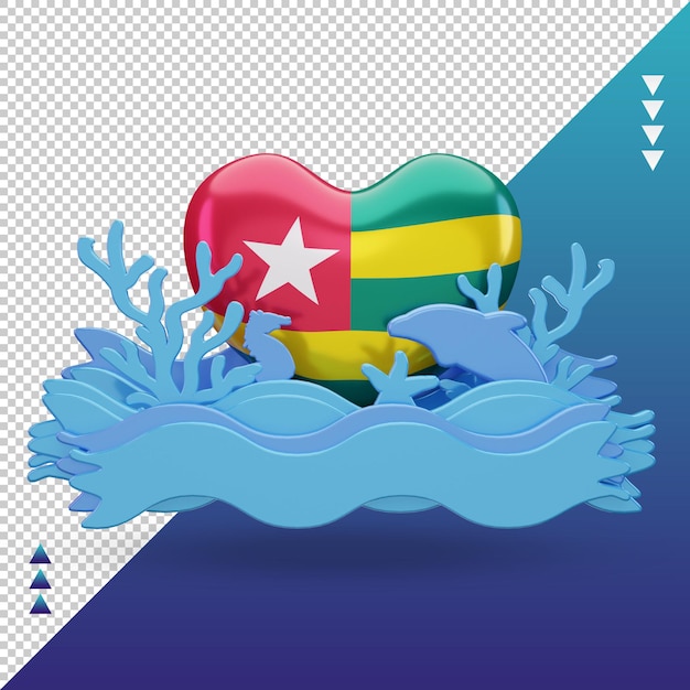 3d ocean day togo love flag rendu vue de face