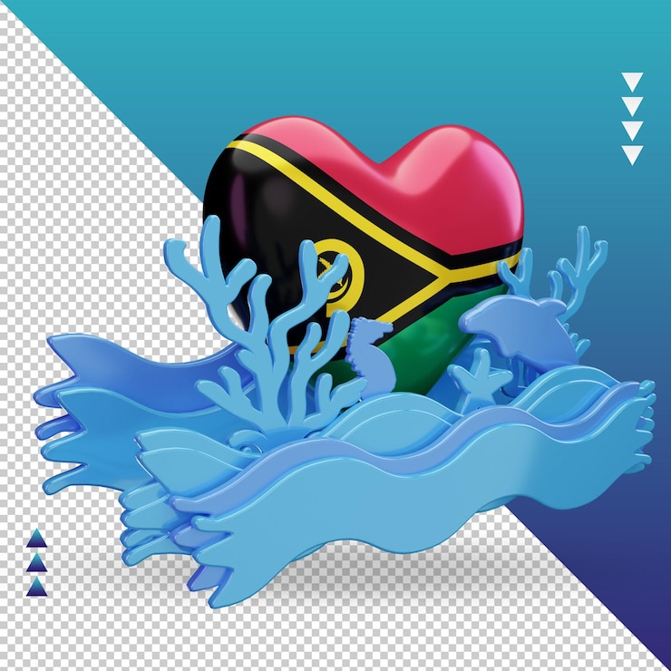PSD 3d ocean day vanuatu love flag rendering left view