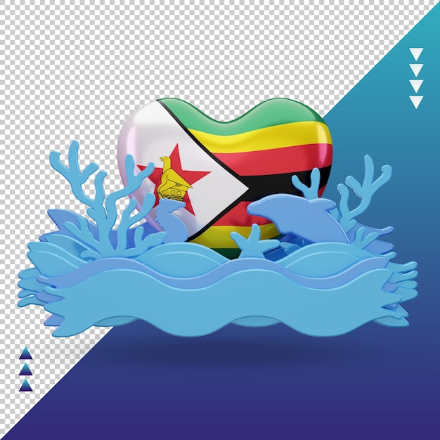 3d ocean day Zimbabwe love flag rendu vue de face
