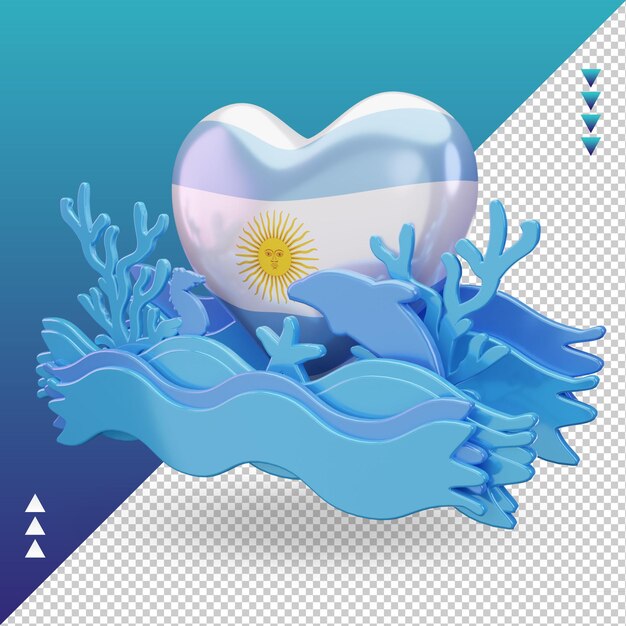 PSD 3d océano día argentina amor bandera renderizado vista derecha