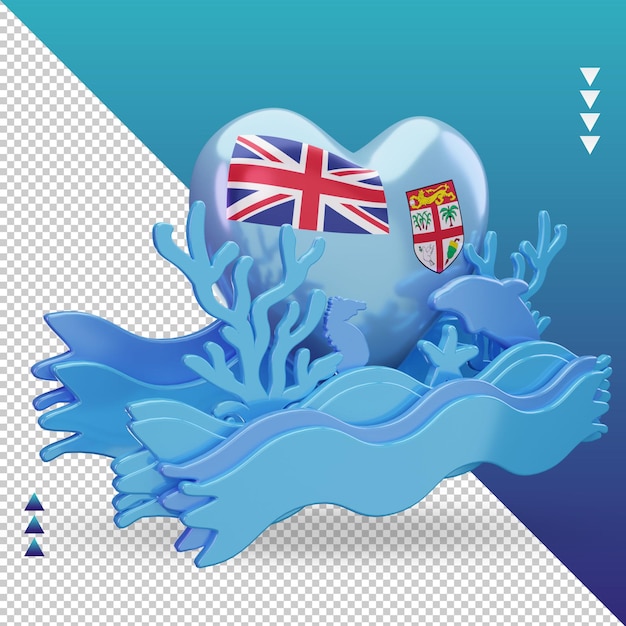 3d océano día fiji amor bandera renderizado vista izquierda