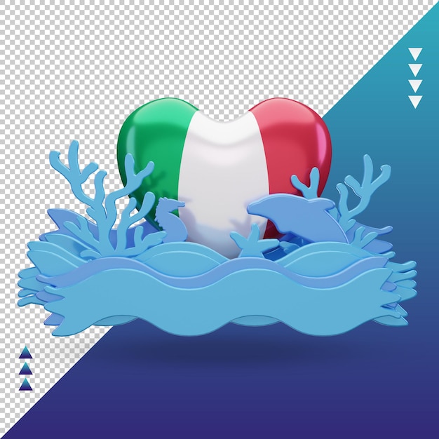 PSD 3d océano día italia amor bandera renderizado vista frontal