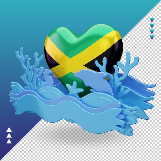 3d océano día jamaica amor bandera renderizado vista derecha