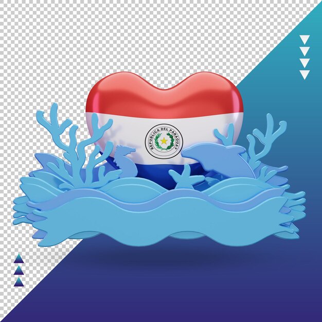 3d océano día paraguay amor bandera renderizado vista frontal