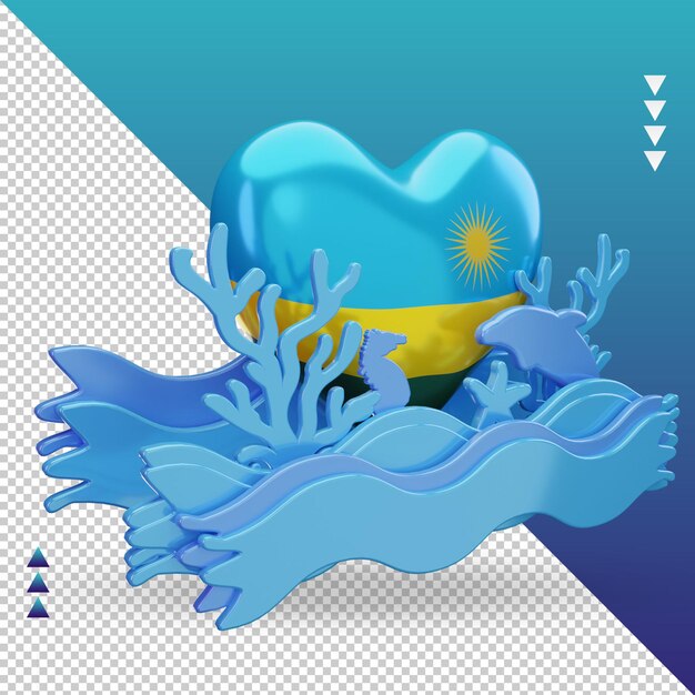 3d océano día Ruanda amor bandera renderizado vista izquierda