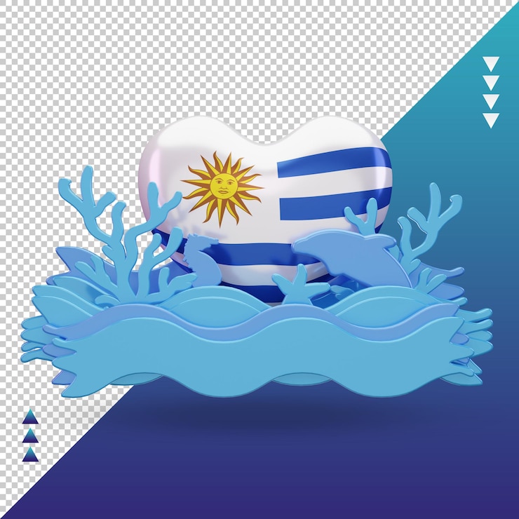 PSD 3d océano día uruguay amor bandera renderizado vista frontal
