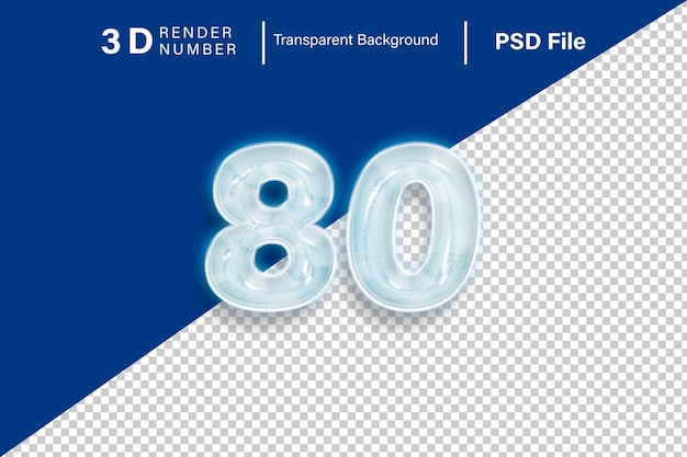 3d Ochenta Número 80 color de nieve aislado sobre un fondo transparente
