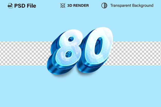 3d Ochenta Número 80 efecto de nieve metálica aislado en fondo transparente