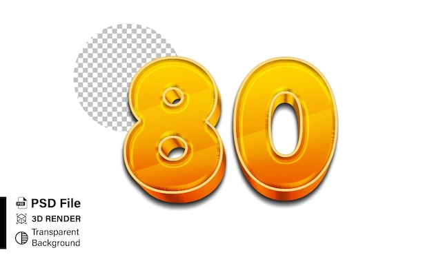 3d Ochenta Número 80 Gradiente naranja brillante aislado sobre un fondo transparente